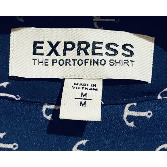 Express Top Womens Medium Navy Blue Anchor Print Portofino Nautical Flowy Boho - Picture 6 of 8